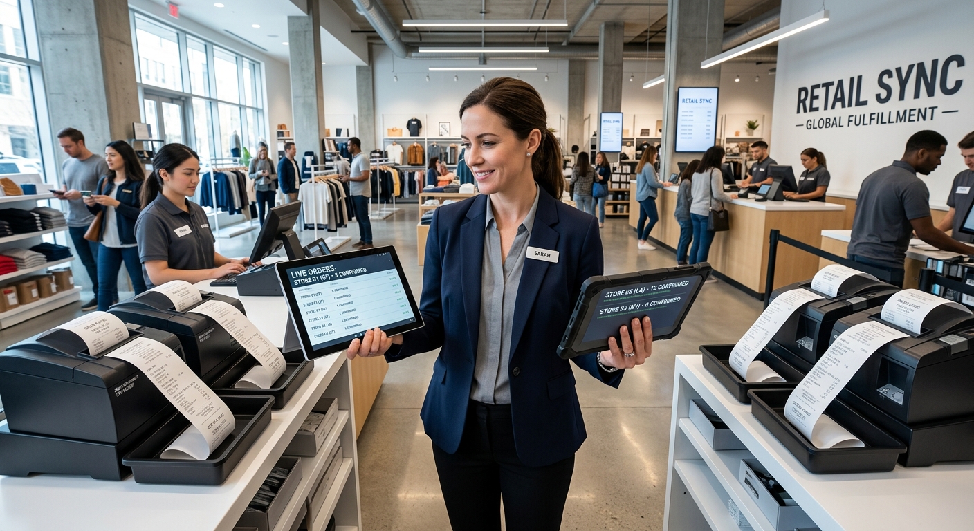 Multi-location retail operation with multiple tablets and printers working simultaneously