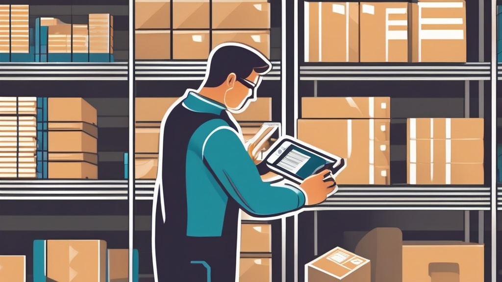 Warehouse worker scanning barcode label with handheld scanner