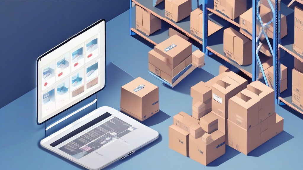 Warehouse manager using Odoo tablet to track landed costs with product boxes visible