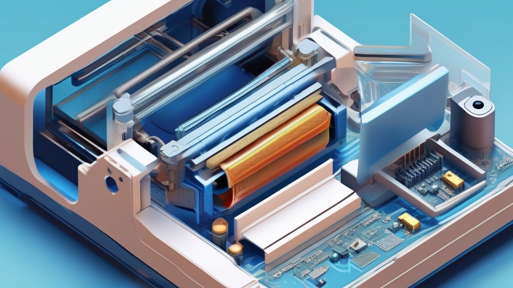 Thermal printer internal mechanism showing print head and paper feed roller