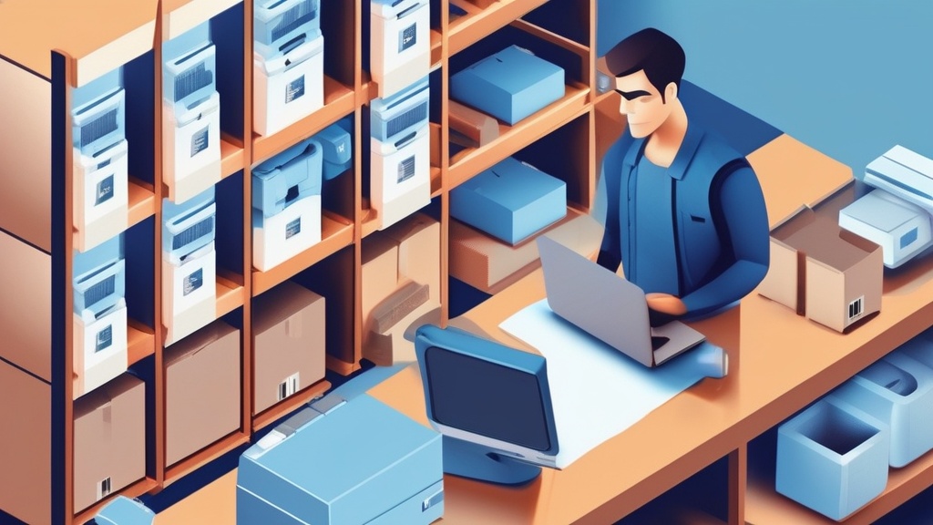 Frustrated warehouse worker looking at misaligned labels printed from PDF