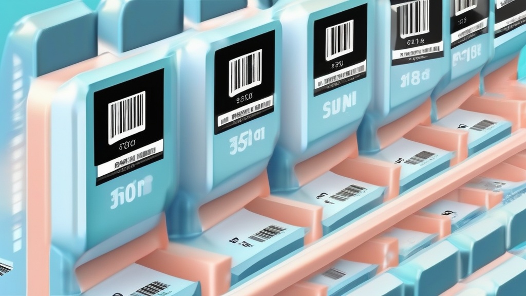 Barcode label design interface showing product name SKU barcode and price fields