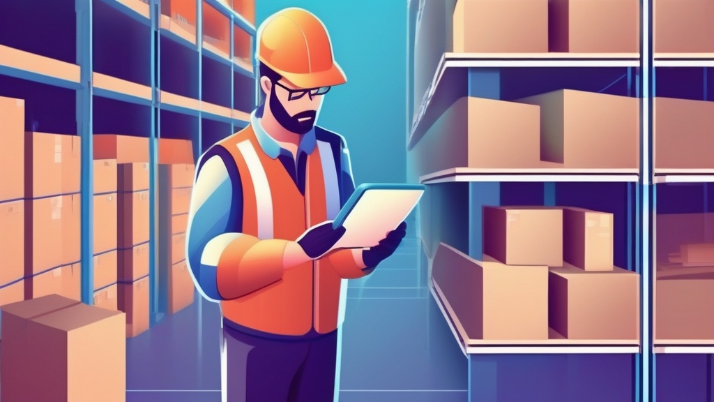 Warehouse worker scanning product barcode with handheld scanner connected to Odoo tablet