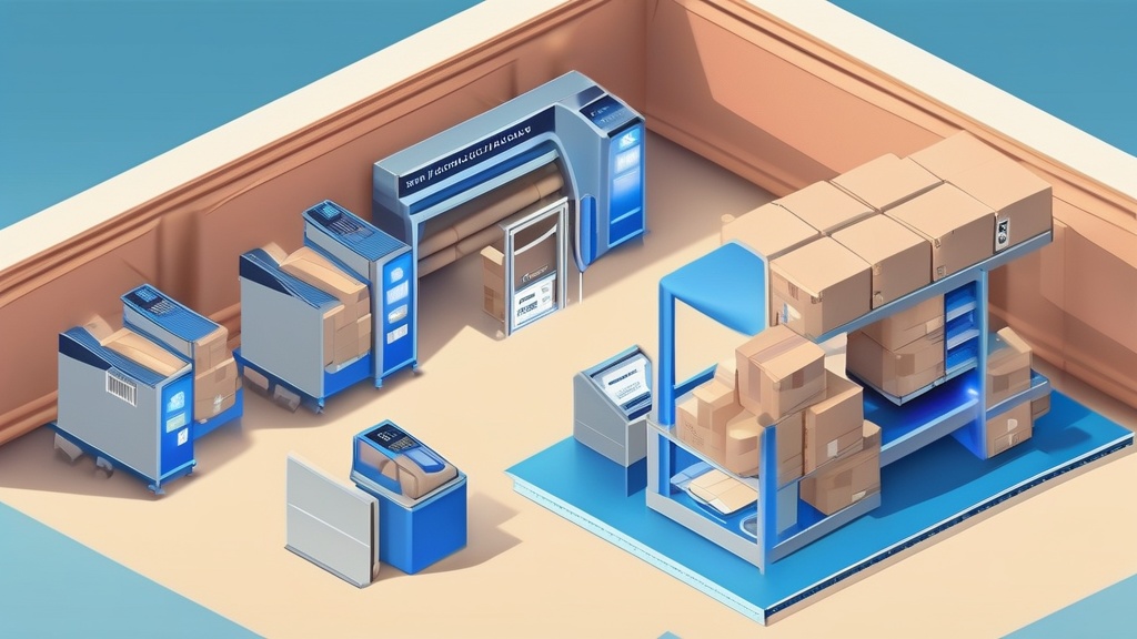 Shipping station with printed labels packages and barcode scanner verifying order