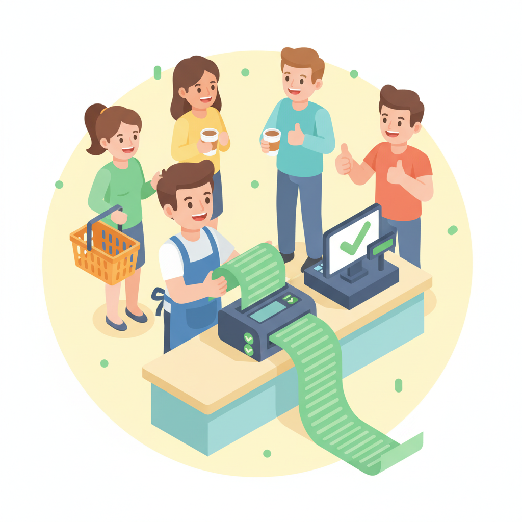 Happy cashier successfully printing receipt