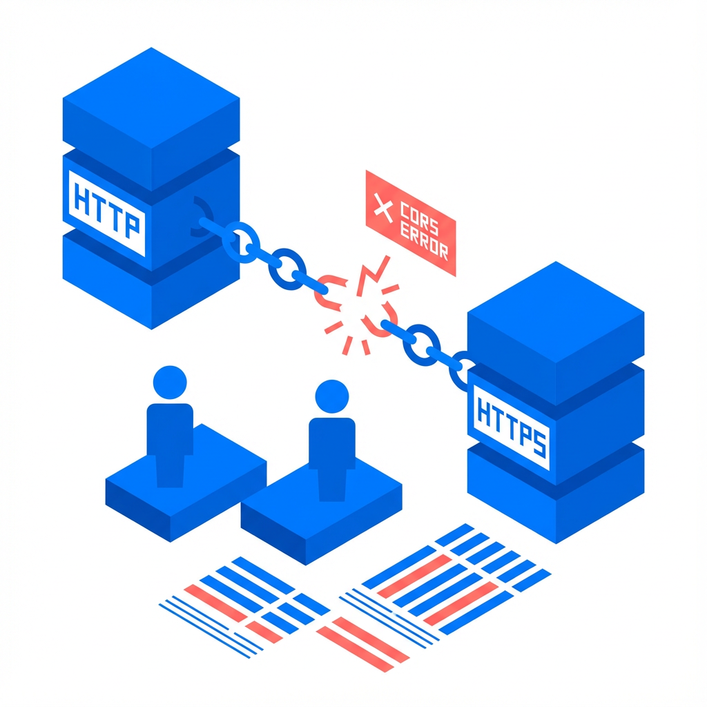 Servers with broken CORS connection illustration.