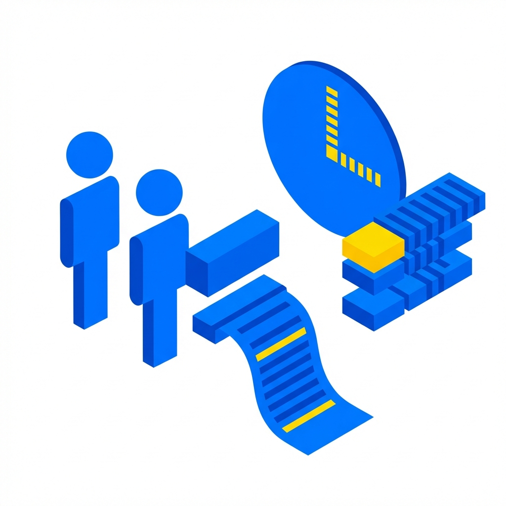 Illustration of causes for POS receipt delays with abstract shapes and a visible clock.