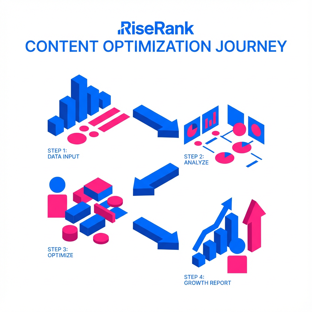 Digital dashboard with step-by-step guide for AI content optimization