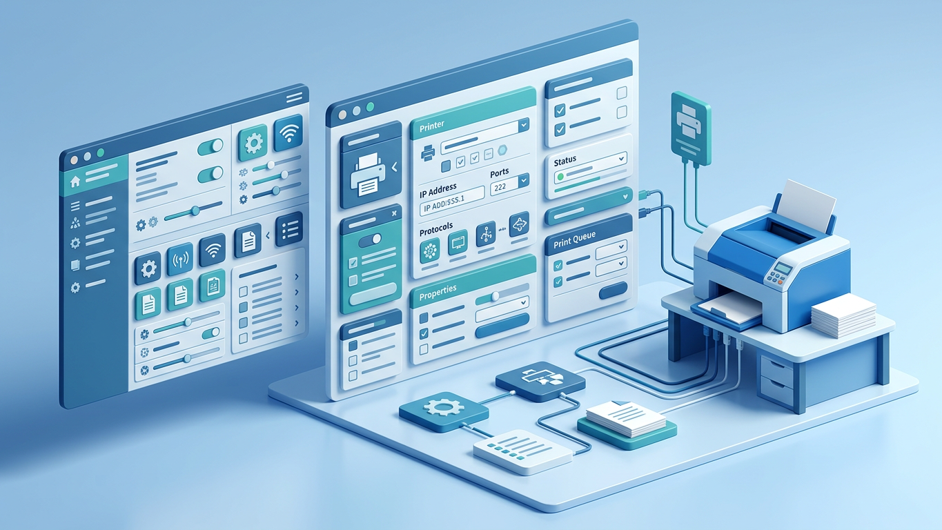 Odoo backend technical settings showing printer configuration options