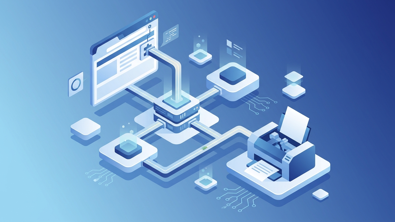 Ultraprint browser extension architecture diagram showing browser to printer workflow