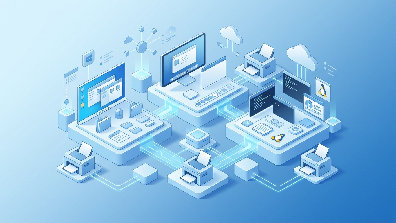 Ultraprint benefits overview showing cross-platform compatibility and instant printing