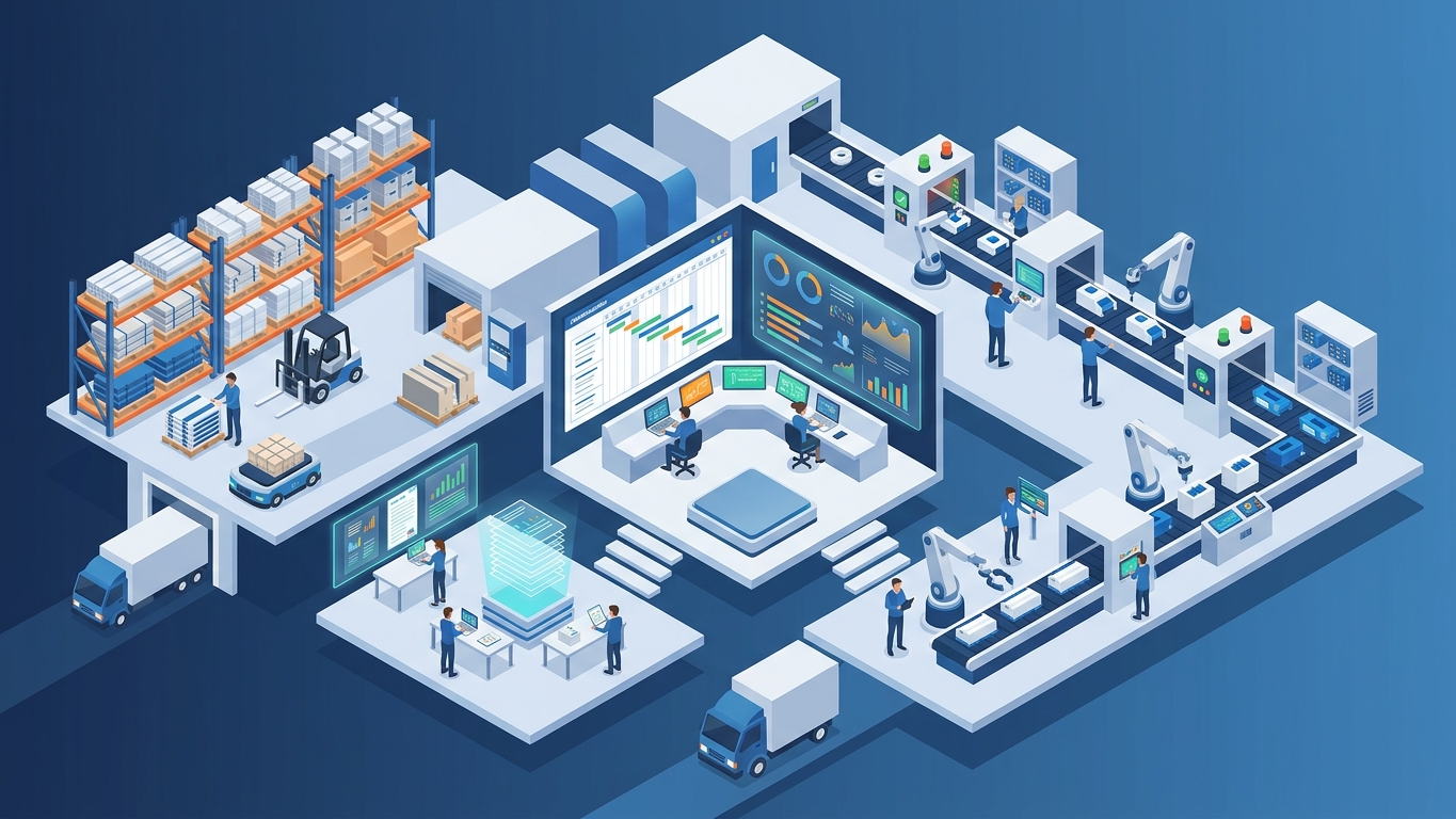 Manufacturing work centers on factory floor