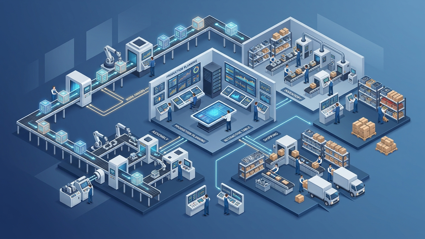 Production order tracking dashboard with progress indicators