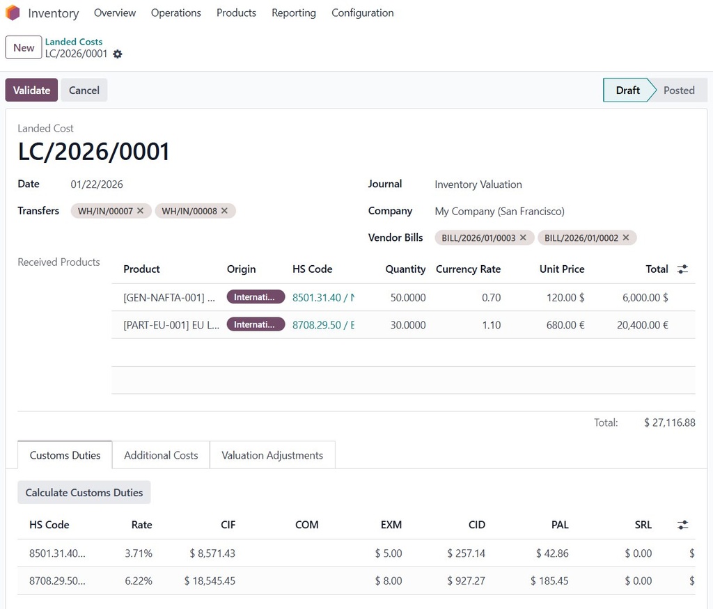 Odoo Add-on: Customs Duties Manager V19
